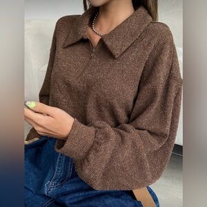 Brown Quarter Zip Sweater